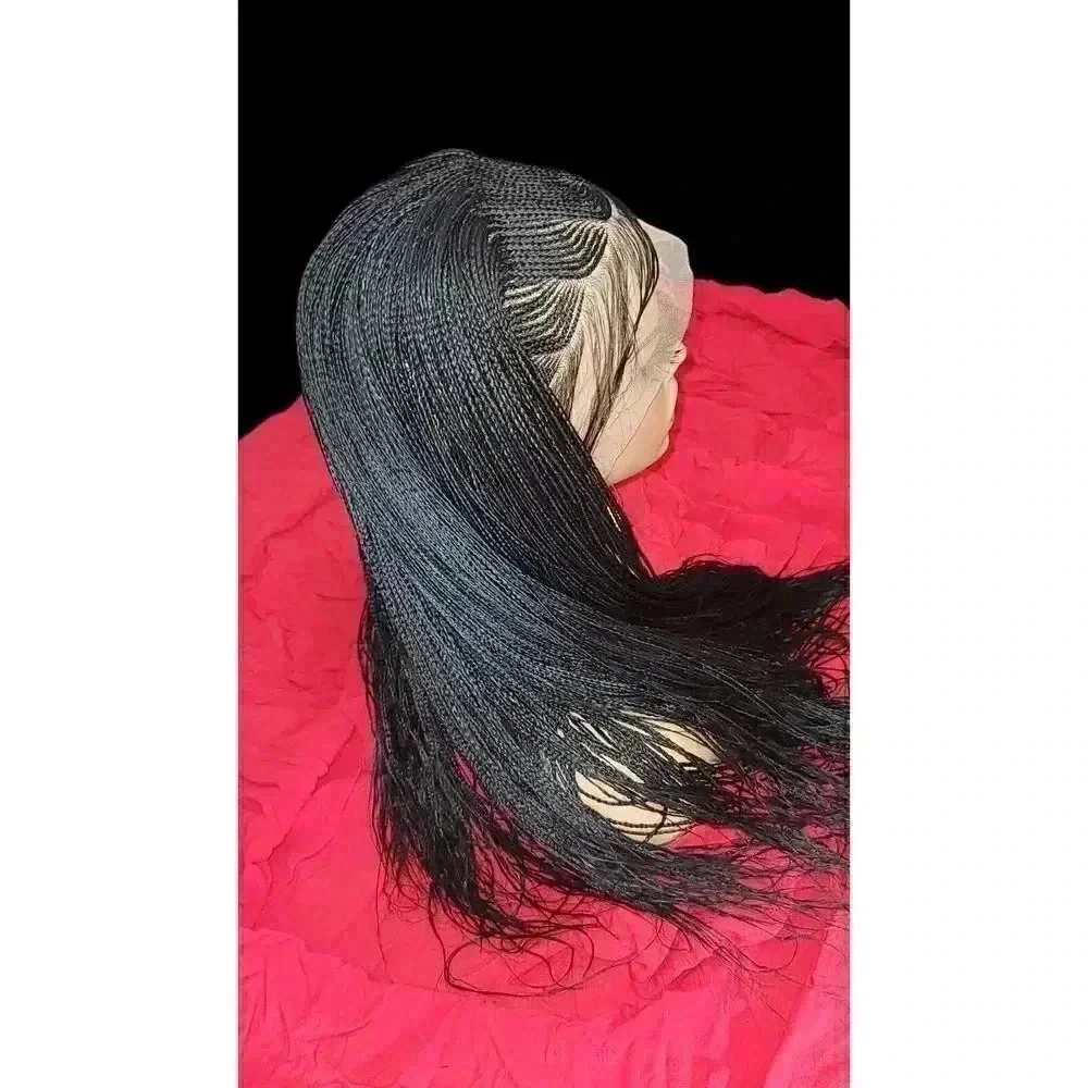Braided Wig: Handmade, Long, Jet Black (#1) Human-Synthetic Blend, Cornrows NWT